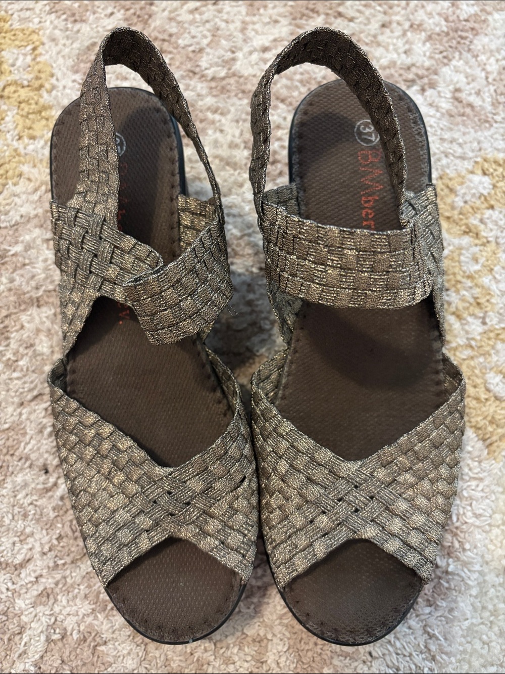 bernie mev. Metallic Bronze Woven Slingback Sandals